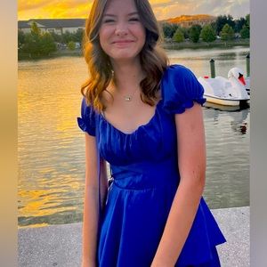 Sweetheart Royal Blue Wrap Romper Homecoming Dress